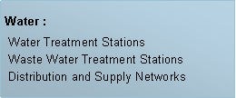 Caixa de texto: Water : Water Treatment Stations Waste Water Treatment Stations
 Distribution and Supply Networks 